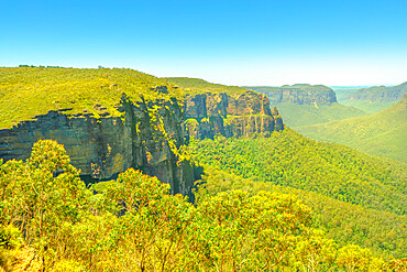 Aerial view of Govetts Leap Lookout, Blackheath area, Blue Mountains National Park near Sydney in New South Wales, Australia, Pacific