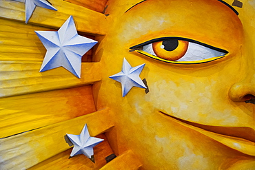 Detail of a giant sunshine made of styrofoam that will appear on a Mardis Gras float, New Orleans, Louisiana, United States of America, North America