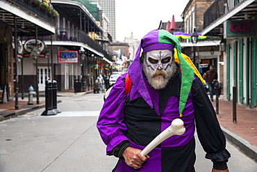 Man dressed up for Mardis Gras in the French Quarter of New Orleans, Louisiana, United States of America, North America