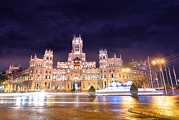 Plaza de Cibeles, with sculptures and a fountain that has become an iconic symbol for the city of Madrid, Spain, Europe