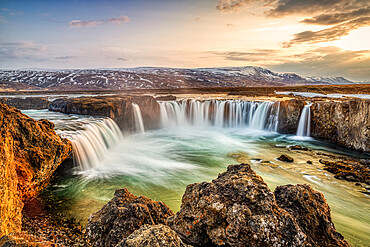 Godafoss waterfall at sunrise, Northern Iceland, Polar Regions