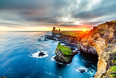 Londrangar Cliffs at sunset, Iceland, Polar Regions