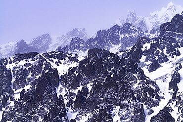 A rocky snow covered mountain in the Denali National Park, Alaska, United States of America, North America