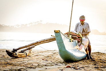 Fisherman on Talalla Beach, Sri Lanka, Asia