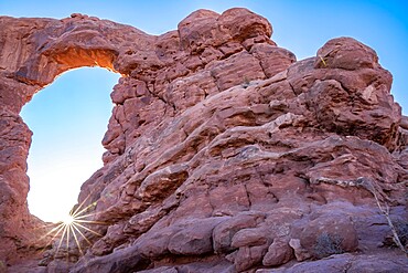 Sunburst through Turret Arch, Arches National Park, Utah, United States of America, North America