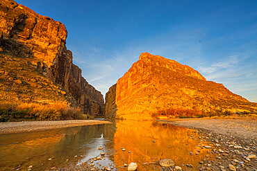 Santa Elena Canyon with golden reflection, Big Bend National Park, Texas, United States of America, North America