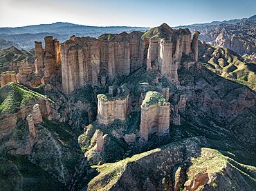 Aerial view of Binggou Danxia mountains, Gansu, China, Asia