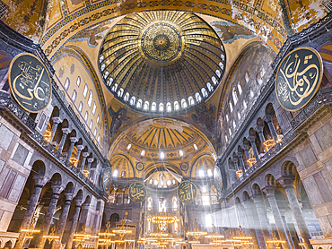 Interior view of Hagia Sophia Mosque dome, UNESCO World Heritage Site, Istanbul, Turkey, Europe