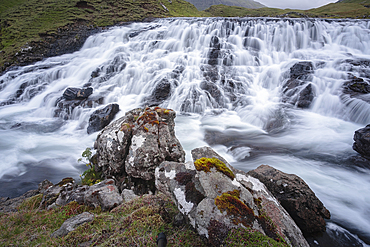 Reipsafossur waterfall in Vagar island, Faroe islands, Denmark, North Atlantic, Europe