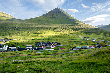 A sunny day in Gjogv on Eysturoy Island, Faroe Islands, Denmark, North Atlantic, Europe