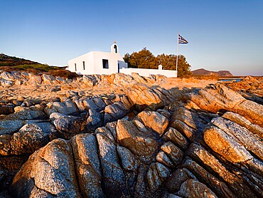 Sunset at Agios Georgios beach, Antiparos, Cyclades, Greek Islands, Greece, Europe