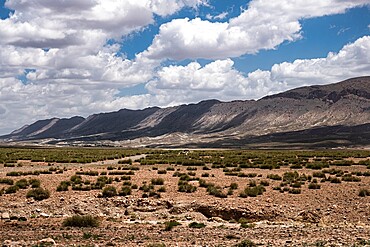 Landscape of Morocco with mountains in the background with white clouds in the sky, Morocco, North Africa, Africa