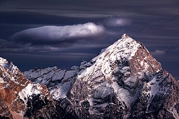 Antelao mountains with snow and a lonely cloud, Dolomites, Trentino-Alto Adige, Italy, Europe