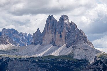 Three Peaks mountains in a cloudy day in the Unesco world heritage site of Dolomites, Italy