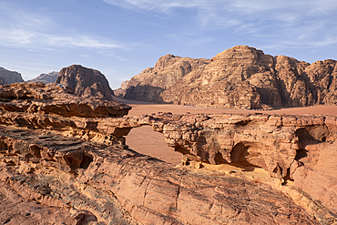 A stone arch bridge in Wadi Rum desert in Jordan