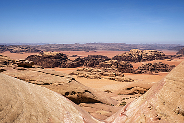 Red sand and rocks in the Wadi Rum desert, Jordan, Middle East