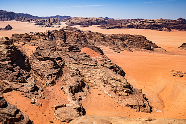 Red sand and rocks in the Wadi Rum desert, Jordan, Middle East