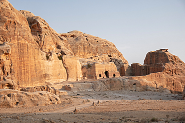 Monument inside Petra illuminated at sunset, Petra, UNESCO World Heritage Site, Jordan, Middle East