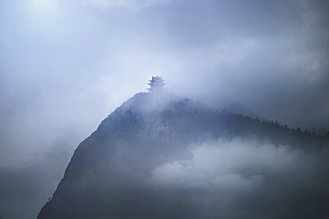 Misty pagoda in the fog on top of Emeishan, Sichuan, China, Asia