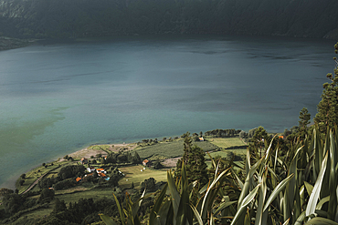 Miradouro do Cerrado das Freiras viewpoint over Lagoa Azul in Sete Cidades, Sao Miguel island, Azores Islands, Portugal, Atlantic, Europe