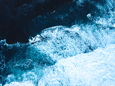 Aerial view of ocean waves on the shore of Sao Miguel island, Azores Islands, Portugal, Atlantic, Europe