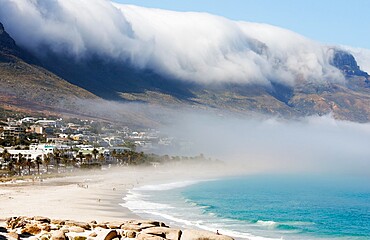 Camps Bay with morning marine fog, Western Cape, South Africa, Africa