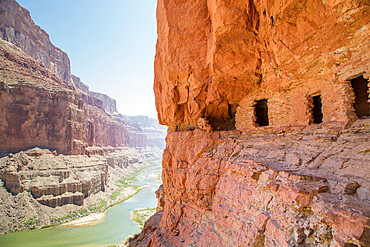 Ancient Nankoweap granary high above the Colorado River through the Grand Canyon, Grand Canyon National Park, UNESCO World Heritage Site, Arizona, United States of America, North America