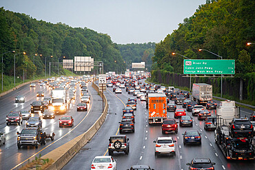 Rush hour traffic on the Washington DC Capitol Beltway near Bethesda, Maryland, United States of America, North America