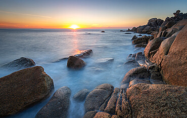 Sunset from the rocky coast in Couso, La Coruna, Galicia, Spain, Europe