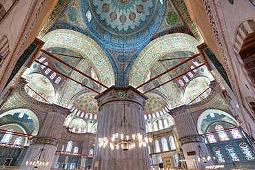 Blue mosque beautiful ornamented interior in Istanbul, Turkey