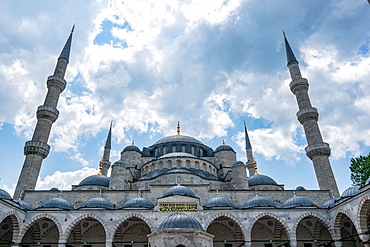 Blue mosque with beautiful minaret tower and dome in Istanbul, Turkey