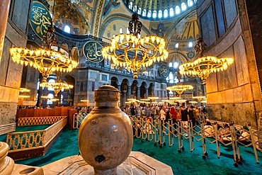 Hagia Sophia mosque with beautiful columns and ceiling in Istanbul, Turkey