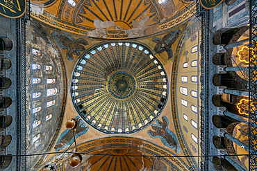 Hagia Sophia mosque with beautiful columns and ceiling in Istanbul, Turkey