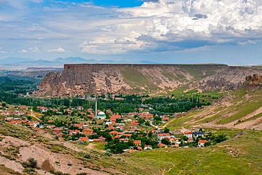 Yaprakhisar village on a valley in Cappadocia region in Turkey