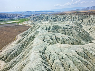 Davutoglu grey mountains drone aerial view on a dry landscape in Turkey
