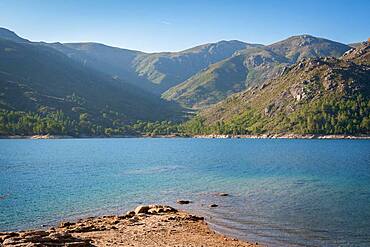 Landscape of Lake and mountains in Vilarinho das Furnas Dam in Geres National Park, Norte, Portugal, Europe