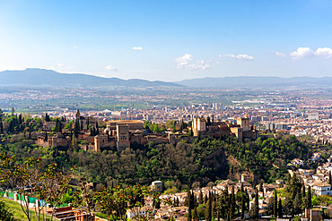 Alhambra Palace, UNESCO World Heritage Site, viewed on a sunny day, Granada, Andalusia, Spain, Europe