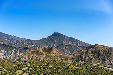 Tabernas desert landscape on a sunny day, Almeria, Andalusia, Spain, Europe