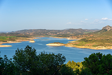 Landscape of Gobrantes and Guadalhorce water reservoir dam, Andalusia, Spain, Europe