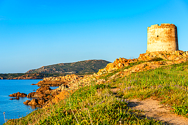 Isola Rossa historic tower at sunset, Sardinia, Italy, Mediterranean, Europe