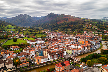 Aerial by drone of Cangas de Onis, Asturias, Spain, Europe