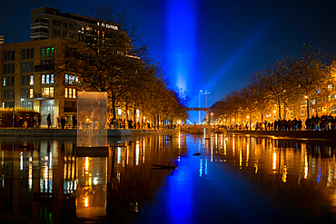 Eindhoven canal at night during Glow light festival, Eindhoven, North Brabant, The Netherlands, Europe