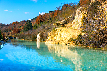 Antique roman thermal baths hot springs in Bagno Vignoni, Italy