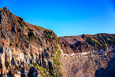 Mount Vesuvius volcano crater and red rock landscape, near Naples, Campania, Italy, Europe