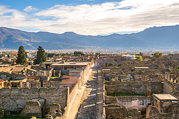 Pompeii archaeological site of ancient city destroyed by Mount Vesuvius volcano in Naples, Italy