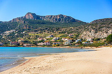 Plitra beach with turquoise water in Karavostasi in the south of Greece