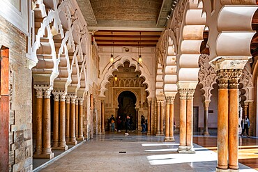 Aljaferia fortified medieval Islamic palace interior details, Zaragoza, Aragon, Spain, Europe