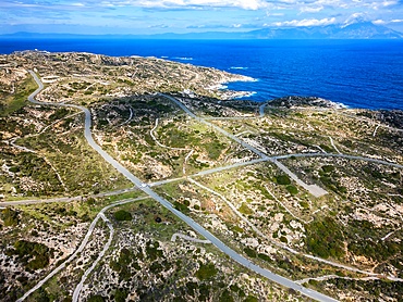 Kriaritsi project area drone aerial view with abandoned roads in the south of Greece