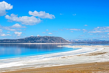 Salda lake with turquoise water and white sand on a sunny day in Turkey