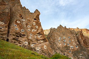 Soganli valley with ancient houses carved inside rocks in Cappadocia, Turkey